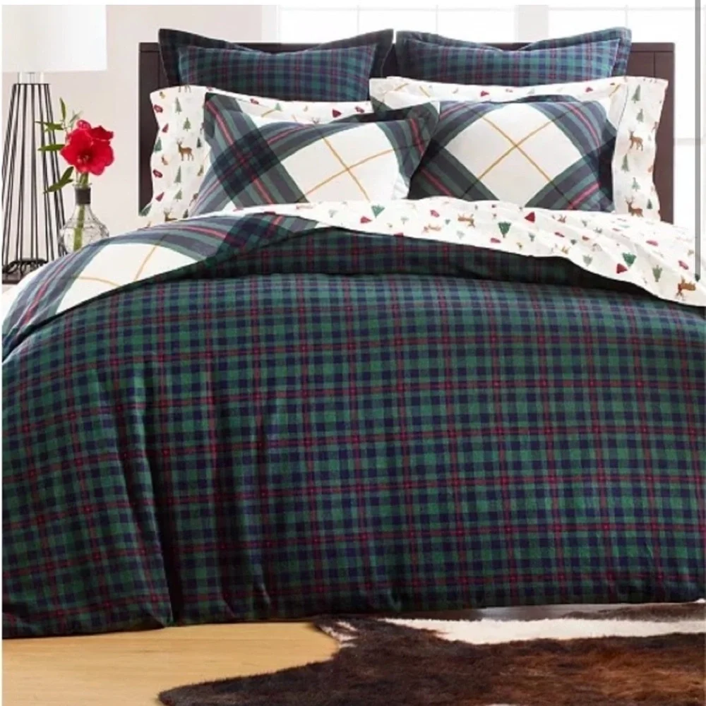 Martha Stewart Winter Lodge 100% Cotton Plaid Flannel Duvet Cover Twin Size NWT!